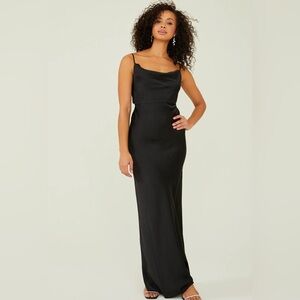 Black Maxi Slip Dress Cowl Neck